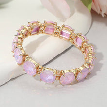 Pink Round Stone Cluster Beaded Stretch Evening Bracelet