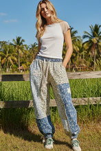 Blue Butterfly Crochet patch detail contrast patchwork printed woven POL pants