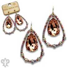 Pink disc, rose rhinestone teardrop earring