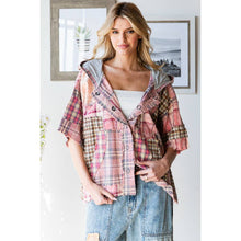 Pink Washed Plaid Mix Button Down Oli+Hali Hoodie