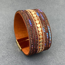 Black Sparkling Rhinestone Leather Magnetic Clasp Bracelet