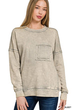 Ash Black terry Washed Raw Edge Front Pocket Pullover