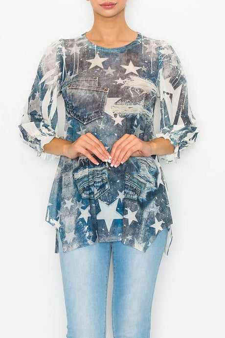 Denim Mesh America Blouse