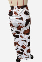 Cow Print High-Slit Midi Skirt