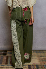 Olive Drawstring floral patch denim POL pants