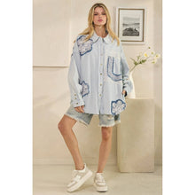 Blue Washed Lace Contrast Button Down Oli+Hali Top