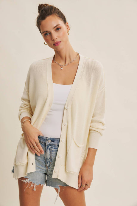Vanilla Slouchy Charm Button Down Cardigan