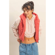 Tea Rose Fluffy Full Zip Cropped Hooded Vest