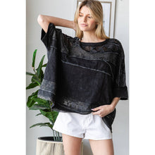 Black Washed Lace Contrast Boxy Loose Oli+Hali Top