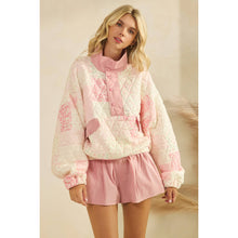 Pink Combo Textured Contrast printed Quarterzip Veveret Sweater