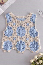 Blue Floral Crochet Sleeveless Knit Vest