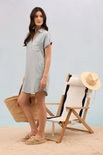 Denim Stripe Chambray Collared Cuff Sleeve Mini Dress