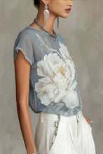 Grey Floral Sheer Round Neck T-Shirt