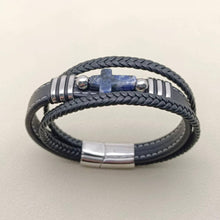 Stone Cross Charm 3 Layer Leather Men's Bracelet