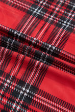 Red Plaid Mesh Lettuce Trim Long Sleeve Top