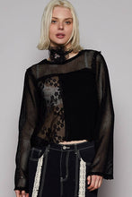 Black Round neck long sleeve lace crochet contrast POL top