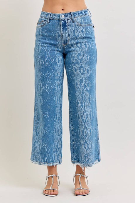 Printed High Waist Ankle Wide Judy Blue Jeans