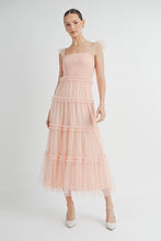 Pink Romantic Tiered Tulle Smocked Maxi Dress