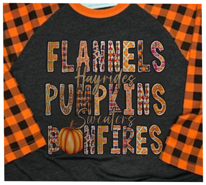 Flannel, Pumpkins, Bonfire... Hayrides Rhinestone Fall Tee