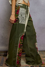 Olive Drawstring floral patch denim POL pants