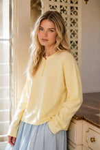 Butter Yellow Raw Rolled Edge Henley Relaxed Pullover