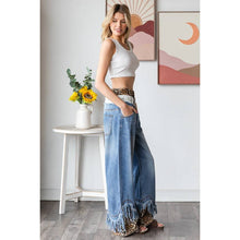 Denim Leopard Washed Doubled Waist Frayed Hem Oli+Hali Jeans