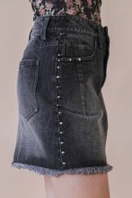 Black Side Stud Detail Washed Denim Mini Skirt