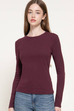 Plum Long Sleeve Round Neck Rib Knit Top