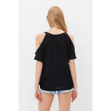 Black Open Shoulder Short Sleeve Top