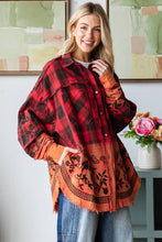 Mineral Washed Embroidered Flannel Oli&Hali Shirt: Red