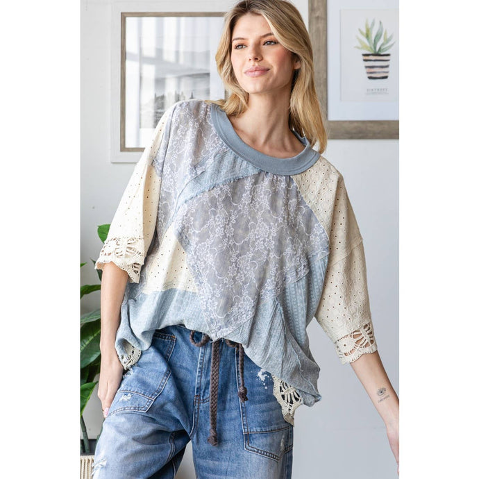 Blue Washed Mix Media Casual Oli+Hali Top