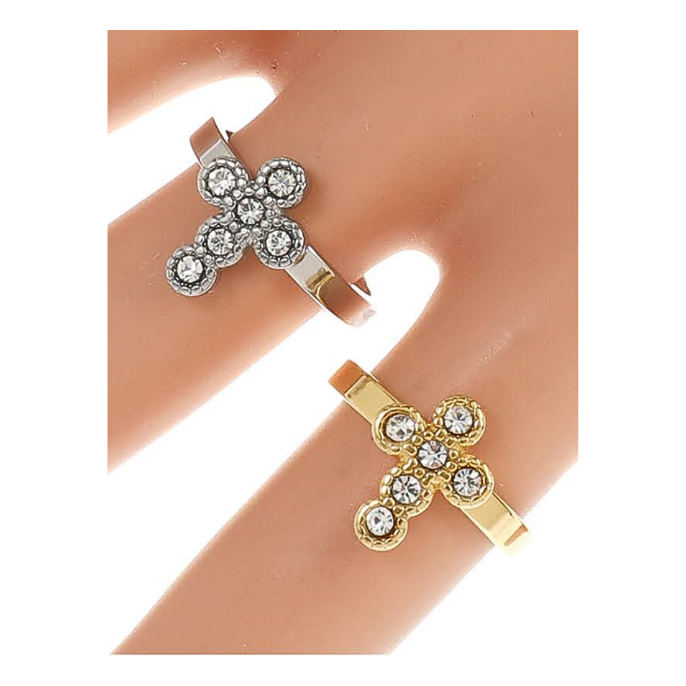 Stainless Steel Diamond Cross Ring