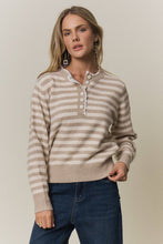 STRIPED KNIT HENLEY SWEATER Blue