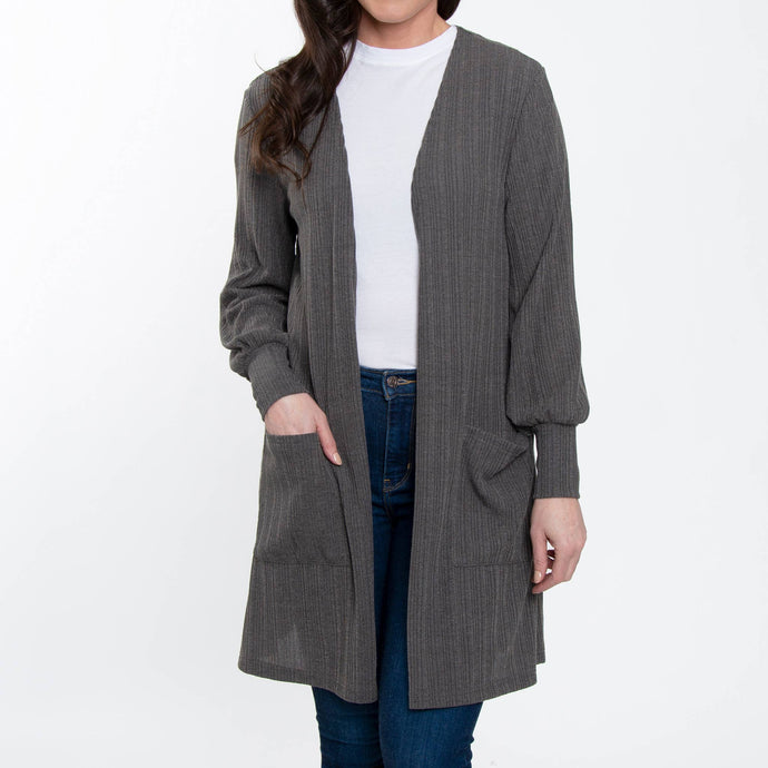 Slate Maxx Jersey Knit Bishop Sleeve Ribbed Cardigan