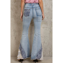 Denim Flare cut asymmetrical patch detail POL Jeans