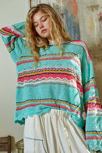 Mint Multi Round neck long sleeve striped solid sweater POL top