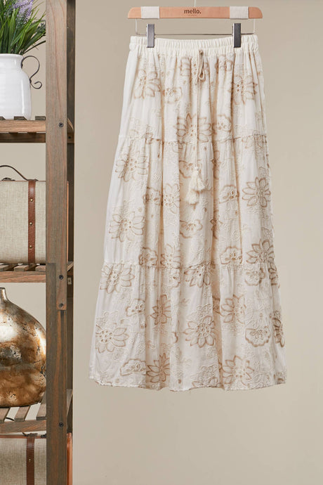 Ivory Heirloom Garden Embroidered Mello Maxi Skirt