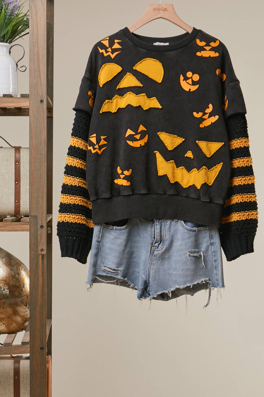 Black Colorblock with Striped Sleeves Top