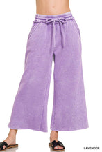 Crop Eggplant Acid Wash Fleece Palazzo Sweatpants With Pockets