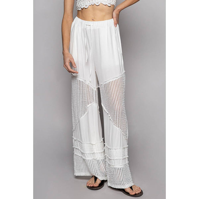 Ivory Contrast see through elastic waist knit culottes POL pants