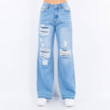 Medium Blue Wide Leg Released Hem Jeans