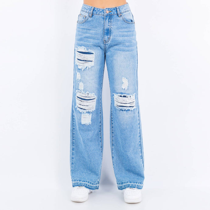 Medium Blue Wide Leg Released Hem Jeans