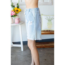 Light Denim Elastic Waist Denim Sweat Shorts