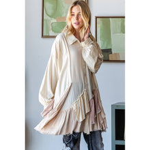 Taupe Ruffle Detail Hem Button Down Oli+Hali Shirt