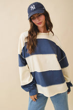 Pineapple Navy Oversized Color Block Long Sleeve Pullover