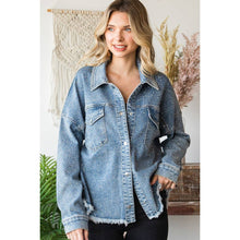 Med Wash Plus Sparkling Snap Button Denim Veveret Shacket