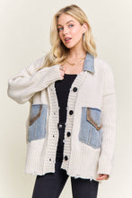 Ivory Distressed Ribbed Knit Cardigan