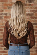 Chestnut Western Semi Sheer Mesh Long Sleeve Top