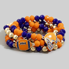 Orange Enamel Football Charm Crystal Bead Bracelet