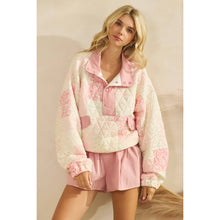 Pink Combo Textured Contrast printed Quarterzip Veveret Sweater